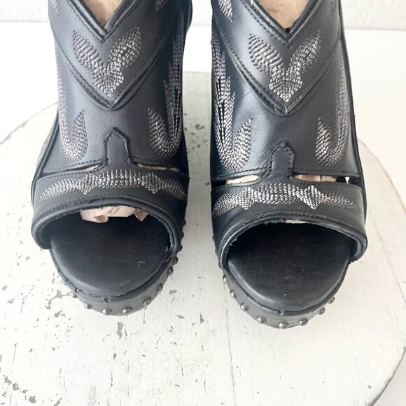 Lane Boots LEXINGTON Womens Black Wedges 8 Western Sandals Cowgirl Wooden Heel - Picture 6 of 11